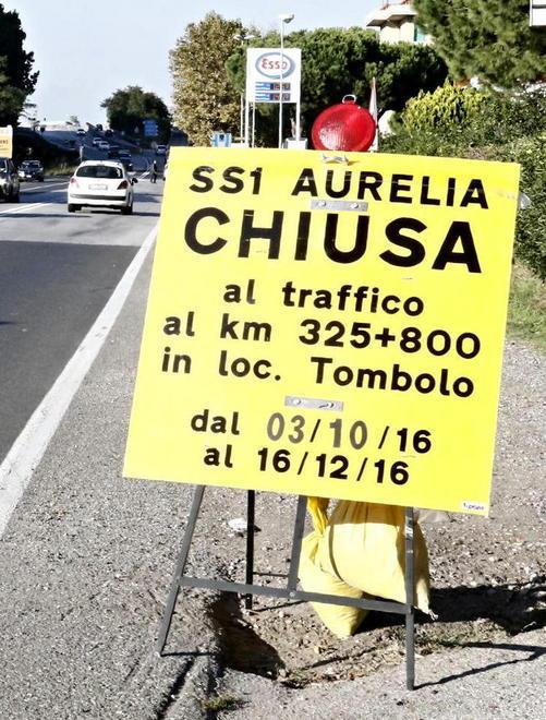 Da lunedì alt all’Aurelia verso Pisa 