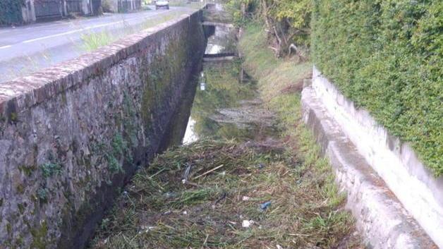 Taglio dell’erba senza pulizia i detriti ostruiscono il fosso