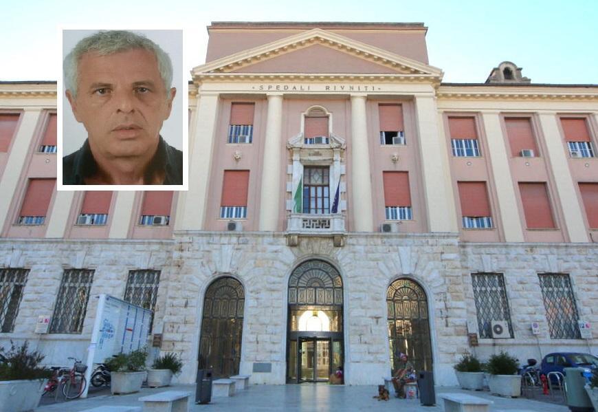 L’ingresso dell’ospedale di Livorno e, nel riquadro, Luigi Napolano