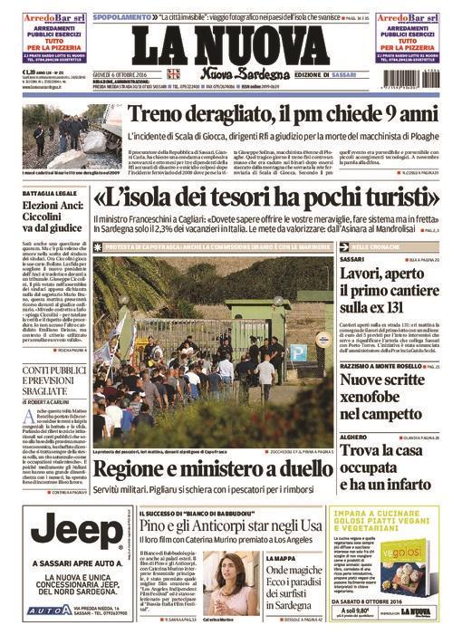 La Nuova Sardegna - Prima pagina -  6 ottobre 2016