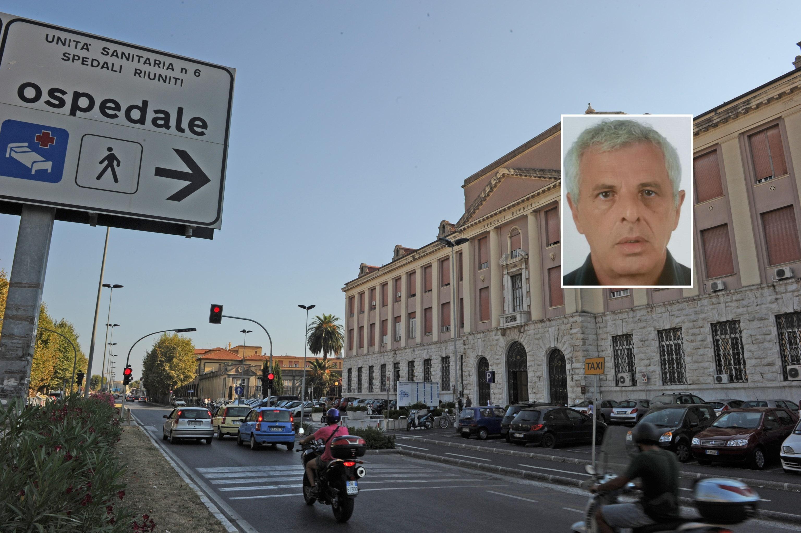 L'ospedale di Livorno e, nel riquadro, Luigi Napolano