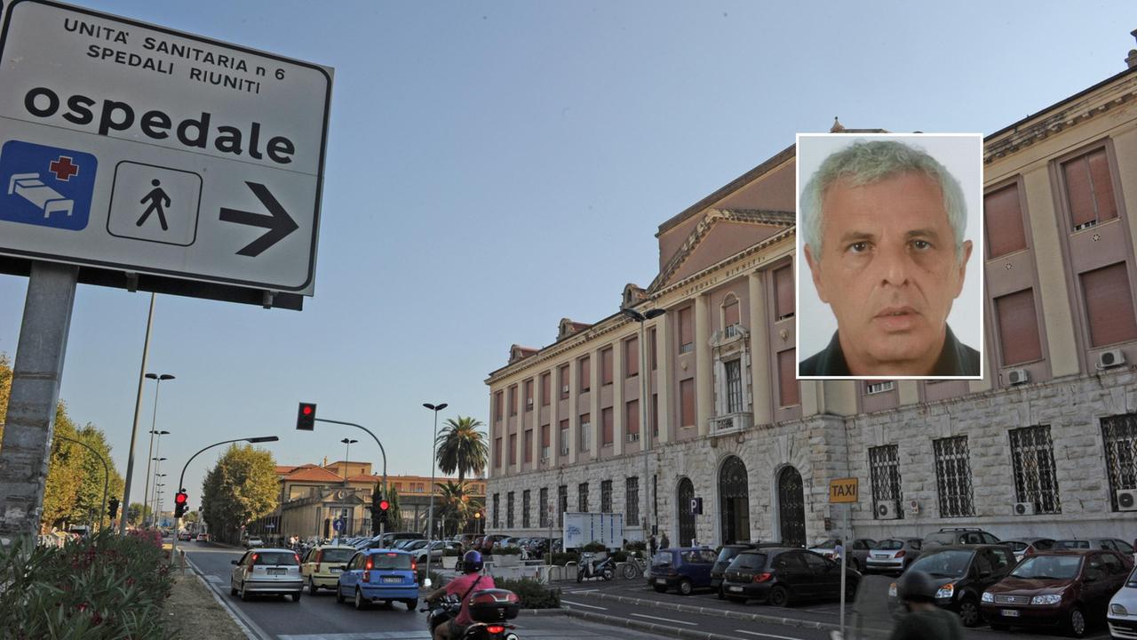 L'ospedale di Livorno e, nel riquadro, Luigi Napolano