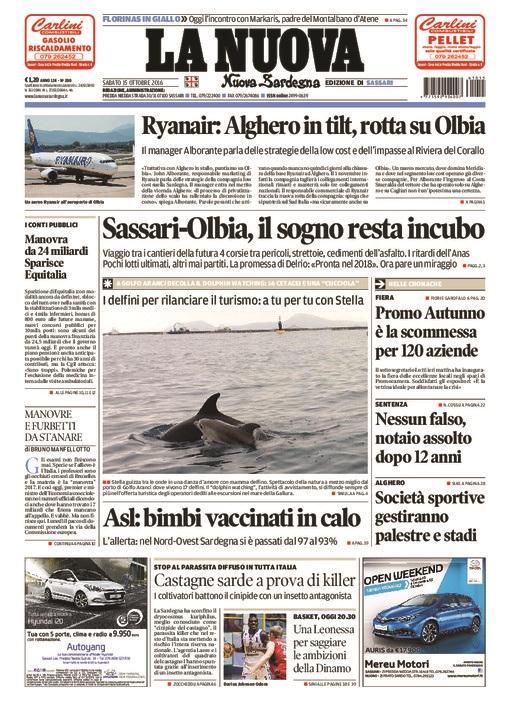 La Nuova Sardegna - Prima pagina - 15 ottobre 2016
