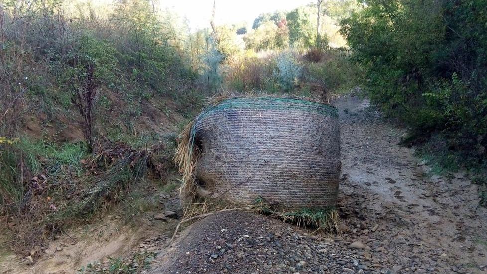 Piena trascina rotoballa nel torrente