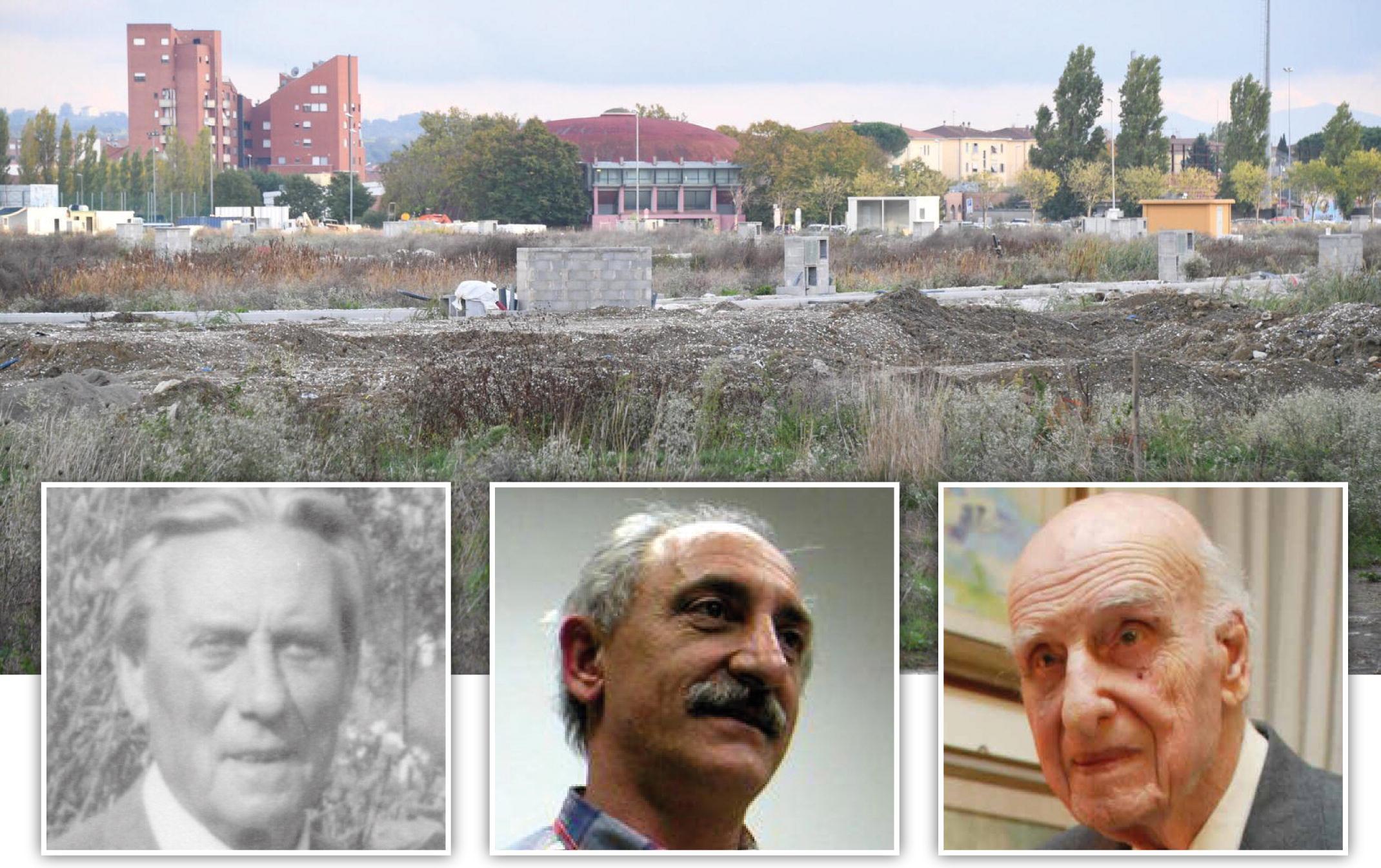 Il cantiere del maxi villaggio Green Park e nei riquadri da sinistra Giovanni Giuntini, Renzo Maffei e Giuseppe Vivaldi