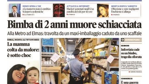 La Nuova Sardegna - Prima pagina - 22 ottobre 2016