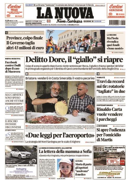 La prima pagina del 25 ottobre 2016