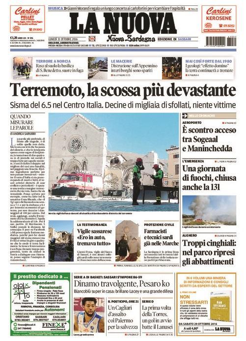 La prima pagina del 31 ottobre 2016