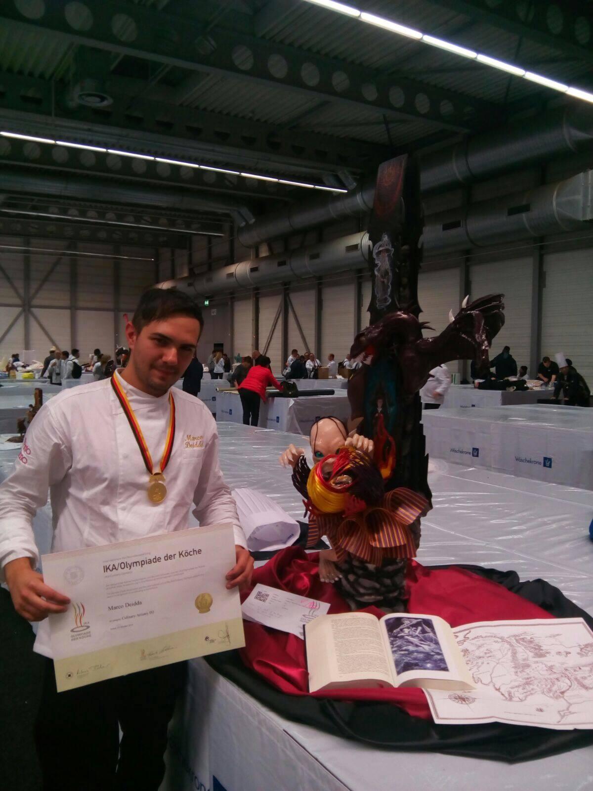 Il pasticcere Marco Deidda dopo la conquista del premio a Erfurt