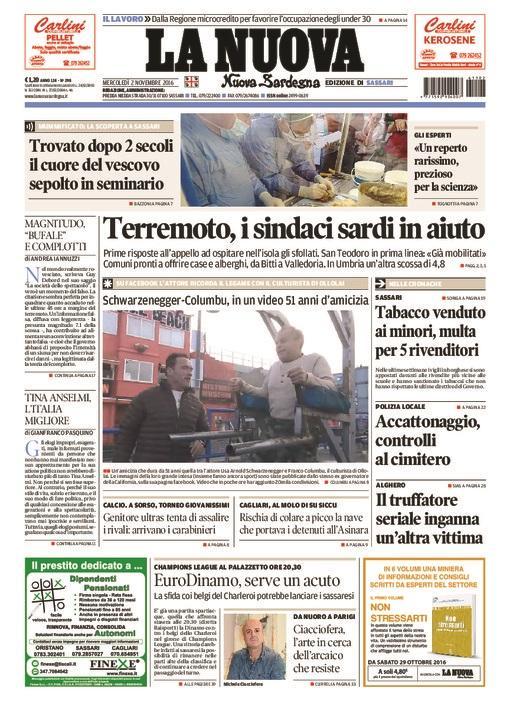 La Nuova Sardegna - Prima pagina - 2 novembre 2016
