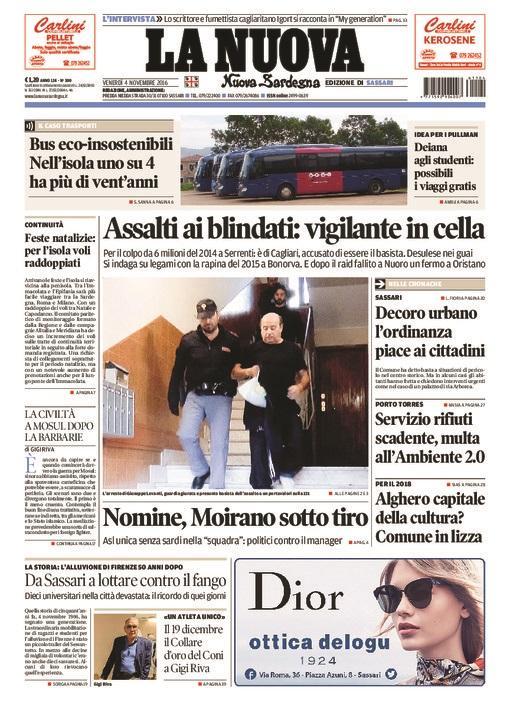 La Nuova Sardegna - Prima pagina - 4 novembre 2016