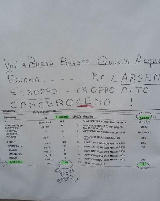 «Arsenico nell’acqua»: allarme nel volantino 