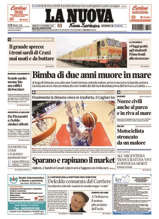 La Nuova Sardegna - Prima pagina - 6 novembre 2016