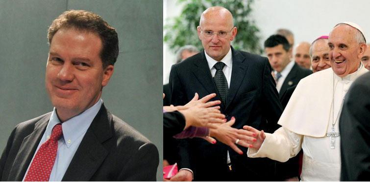 A sinsistra Gregory Burke, direttore della sala stampa vaticana, di fianco Domenico Giani, comandante della gendarmeria