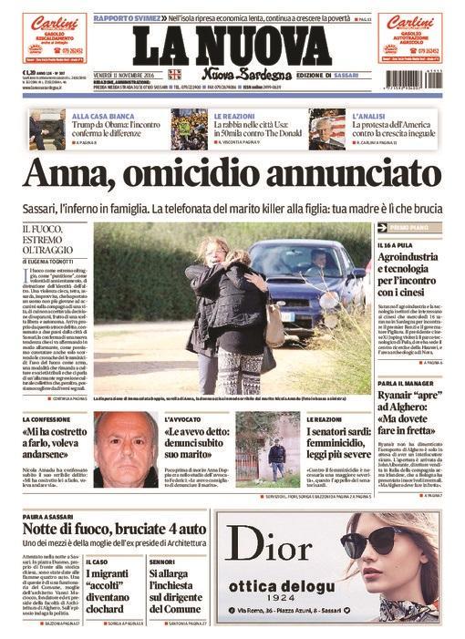 La Nuova Sardegna - Prima pagina - 11 novembre 2016