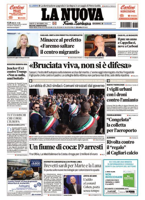 La Nuova Sardegna - Prima pagina - 12 novembre 2016 