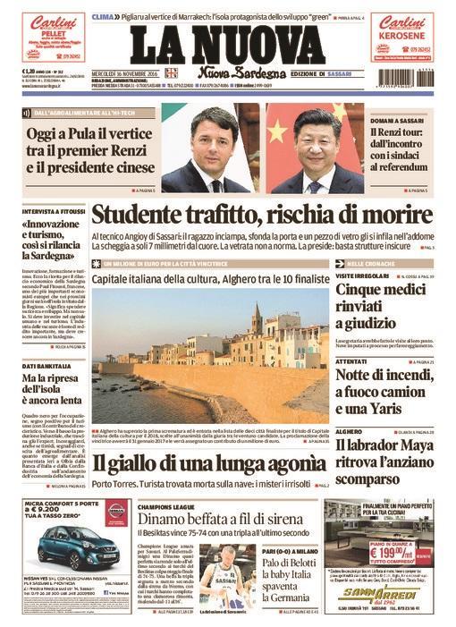 La Nuova Sardegna - Prima pagina - 16 novembre 2016