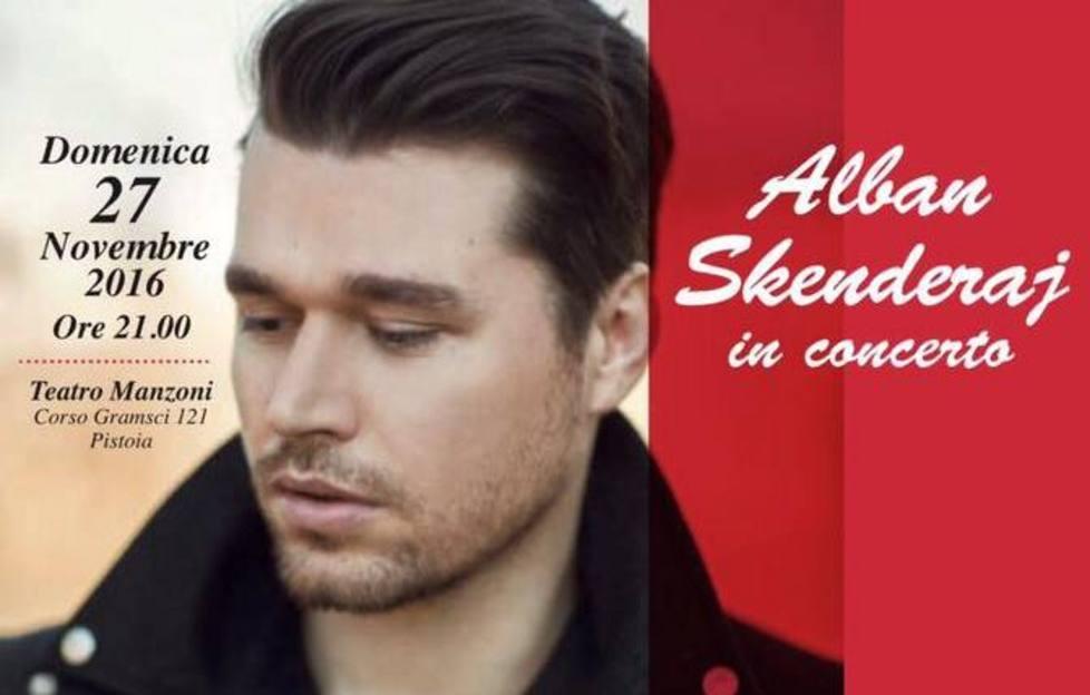 Alban Skenderaj sul manifesto che pubblicizza il concerto al Manzoni di Pistoia