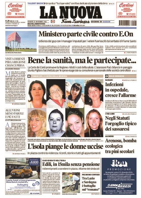 La prima pagina del 25 novembre 2016