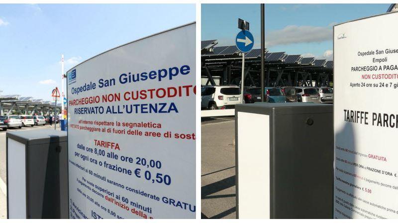 A sinistra le vecchie tariffe del parcheggio e a destra quelle introdotte da Empoli Salute