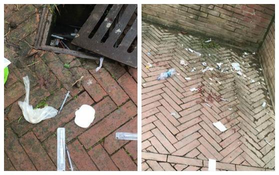 Le siringhe trovate lungo la rampa di Ponte XX settembre e di fianco quelle sulla scalinata che porta alla ciclabile sul Bisenzio