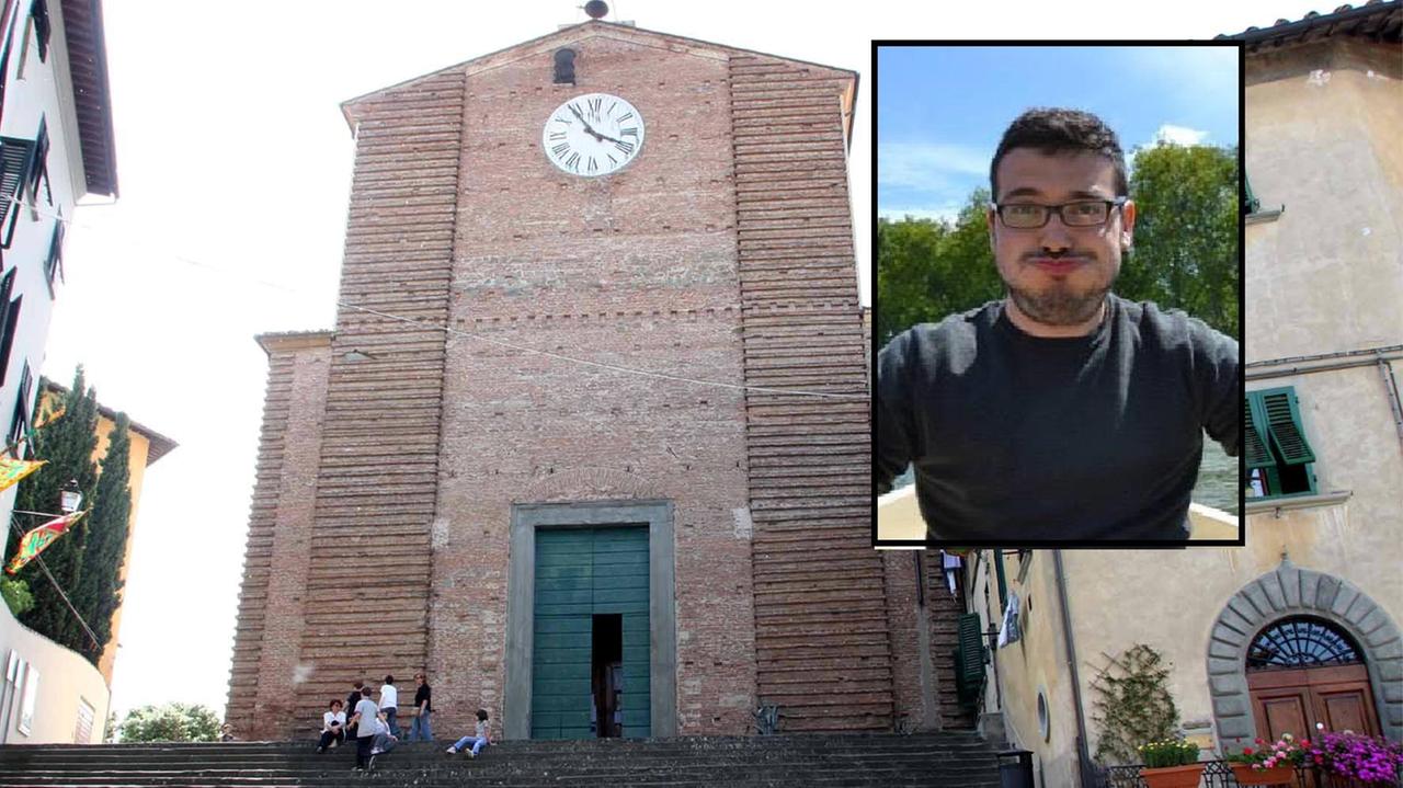 La Collegiata di Fucecchio e nel riquadro Davide Milli (foto da Facebook)