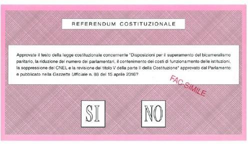 La scheda del referendum costituzionale