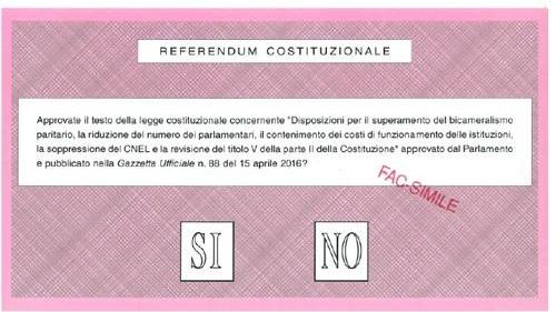 La scheda del referendum costituzionale