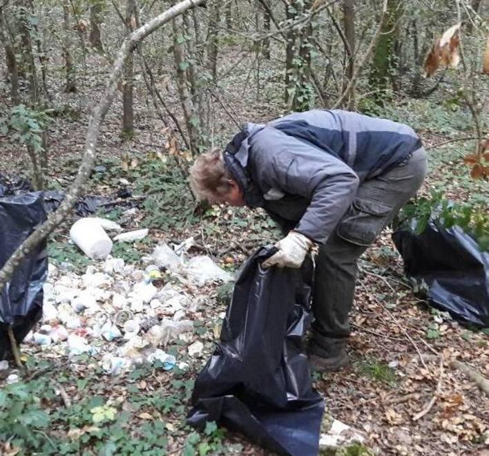 Maxi sacchi di rifiuti nel bosco a pulire è il vicino fast food