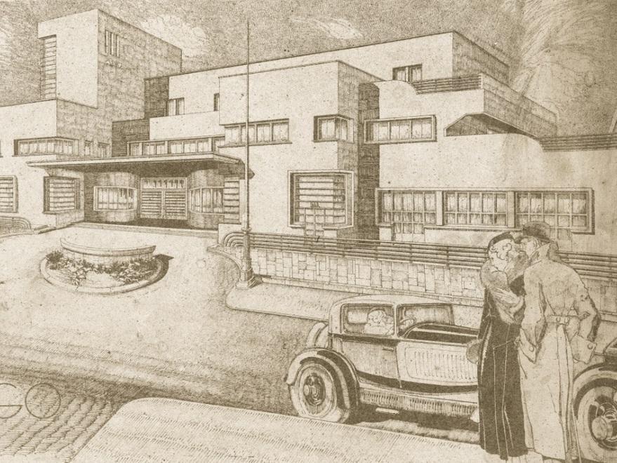 Il disegno di Angelo Misuraca di un grande albergo, mai realizzato, che avrebbe dovuto essere costruito in viale Umberto angolo viale Trento