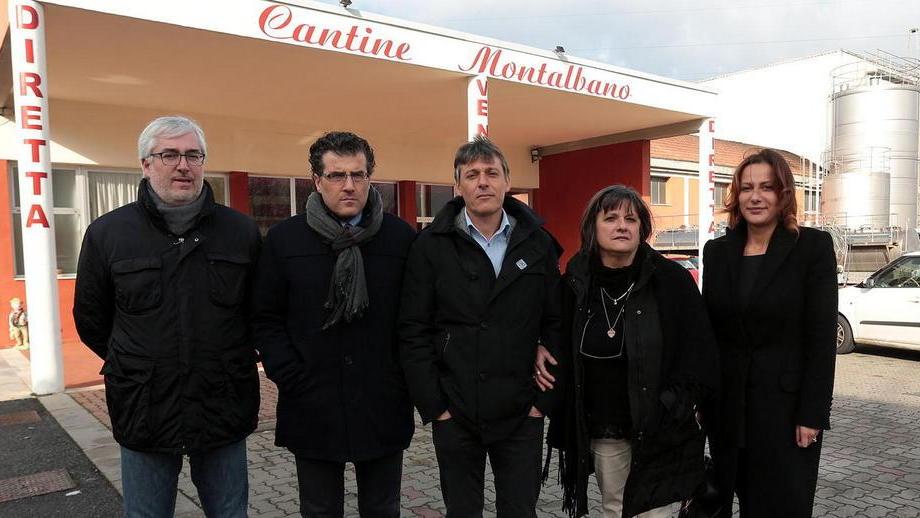 La presentazione dell’accordo alle Cantine Montalbano: da sinistra Alessio Torrigiani, Giuseppe Torchia, Massimo Carlotti e Sara Guidelli
