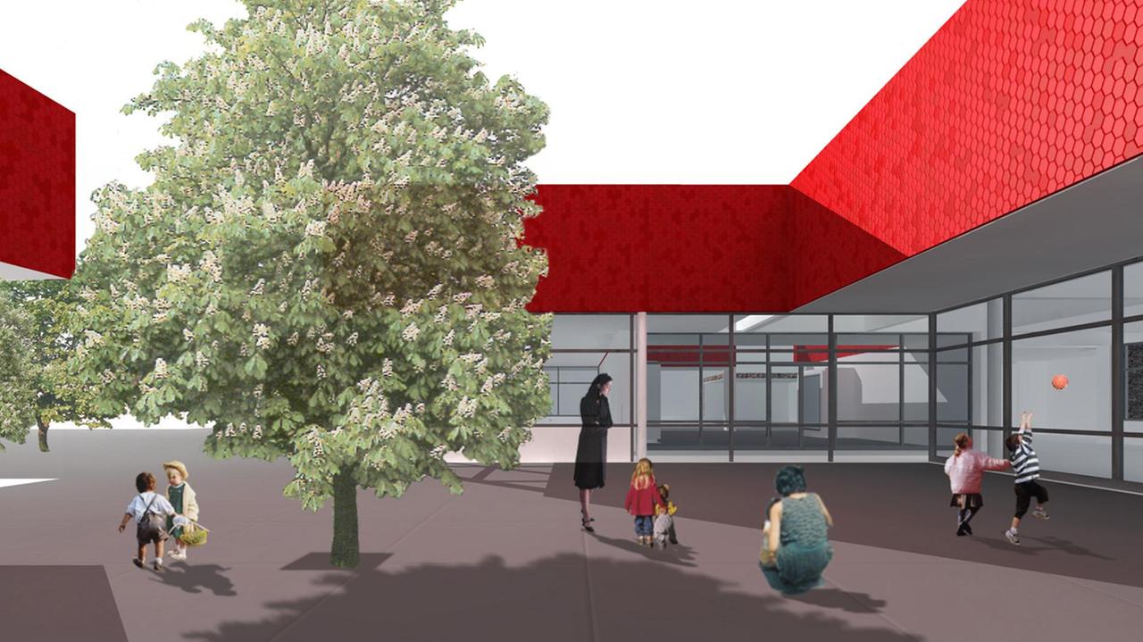 Il rendering della scuola per l'infazia di Pacciana