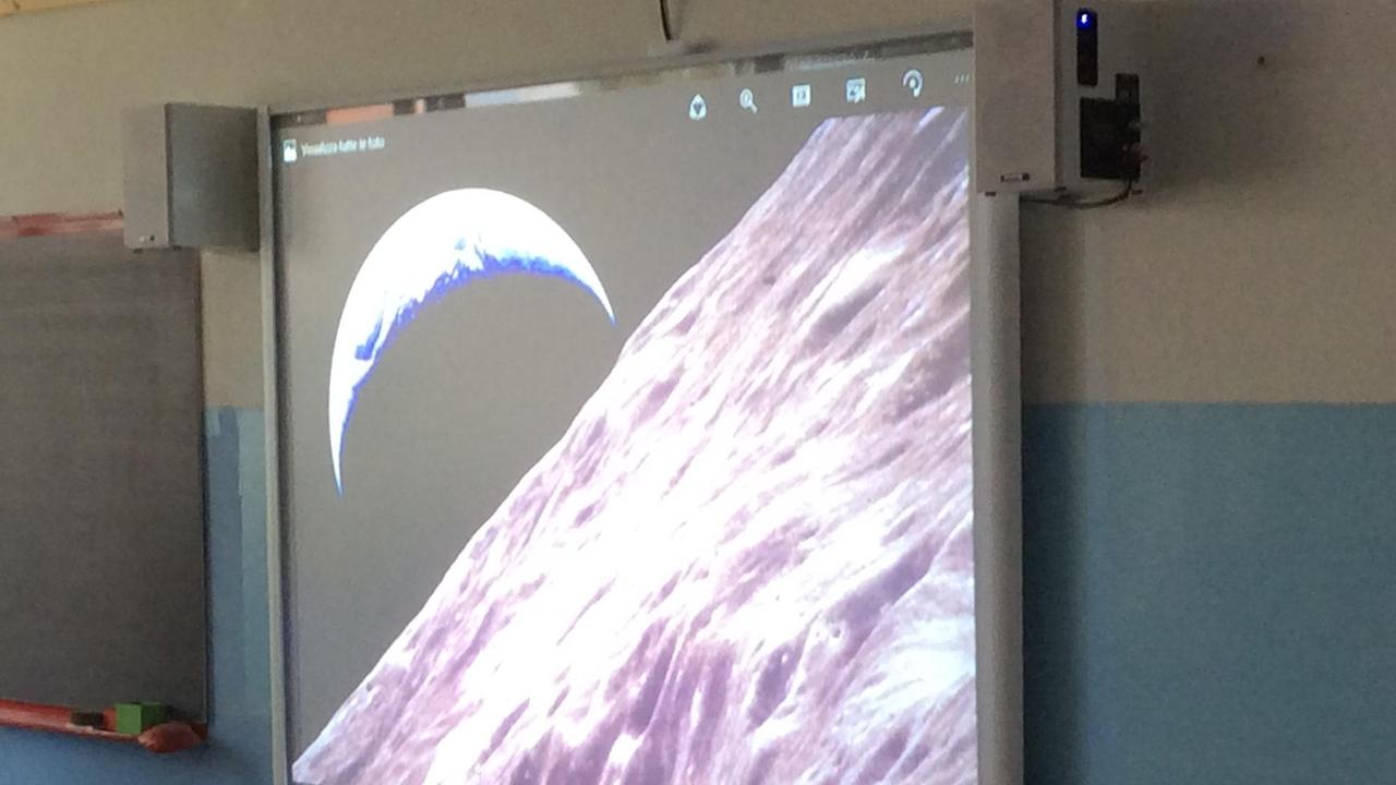 Un momento della lezione sul sistema solare con le classi quinte della Tomei