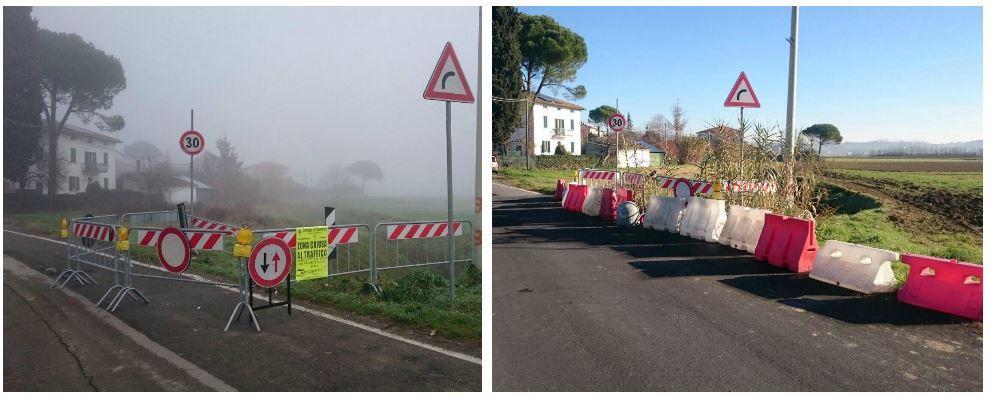 A sinistra la frana di un anno fa e a destra com'è oggi