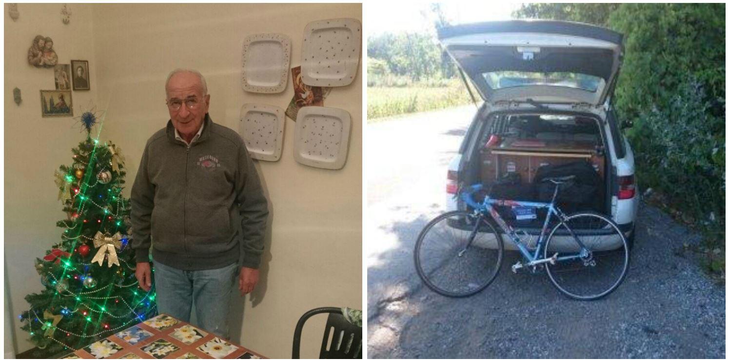 Angiolo Pieracci e la bici sul luogo dell'incidente