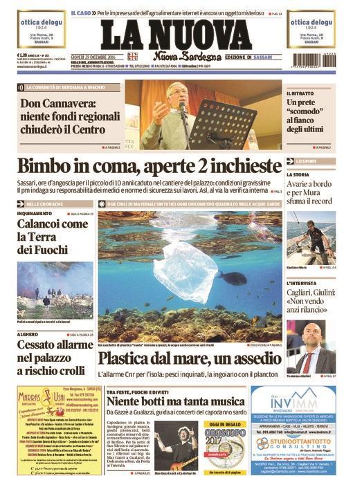 La Nuova Sardegna - Prima Pagina - 29 dicembre 2016