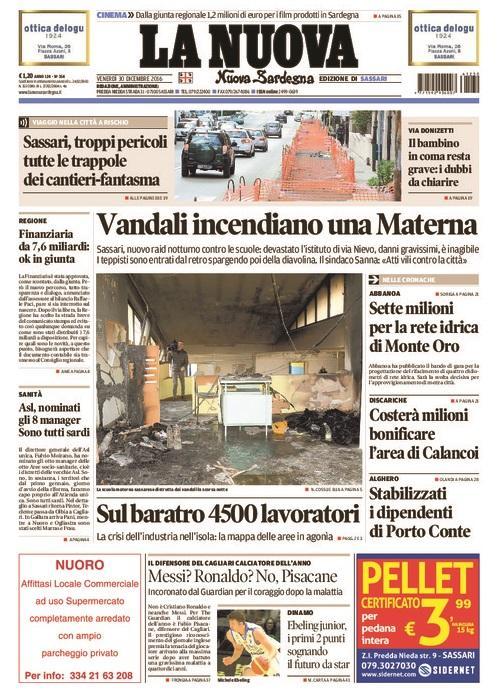 La prima pagina del 30 dicembre 2016