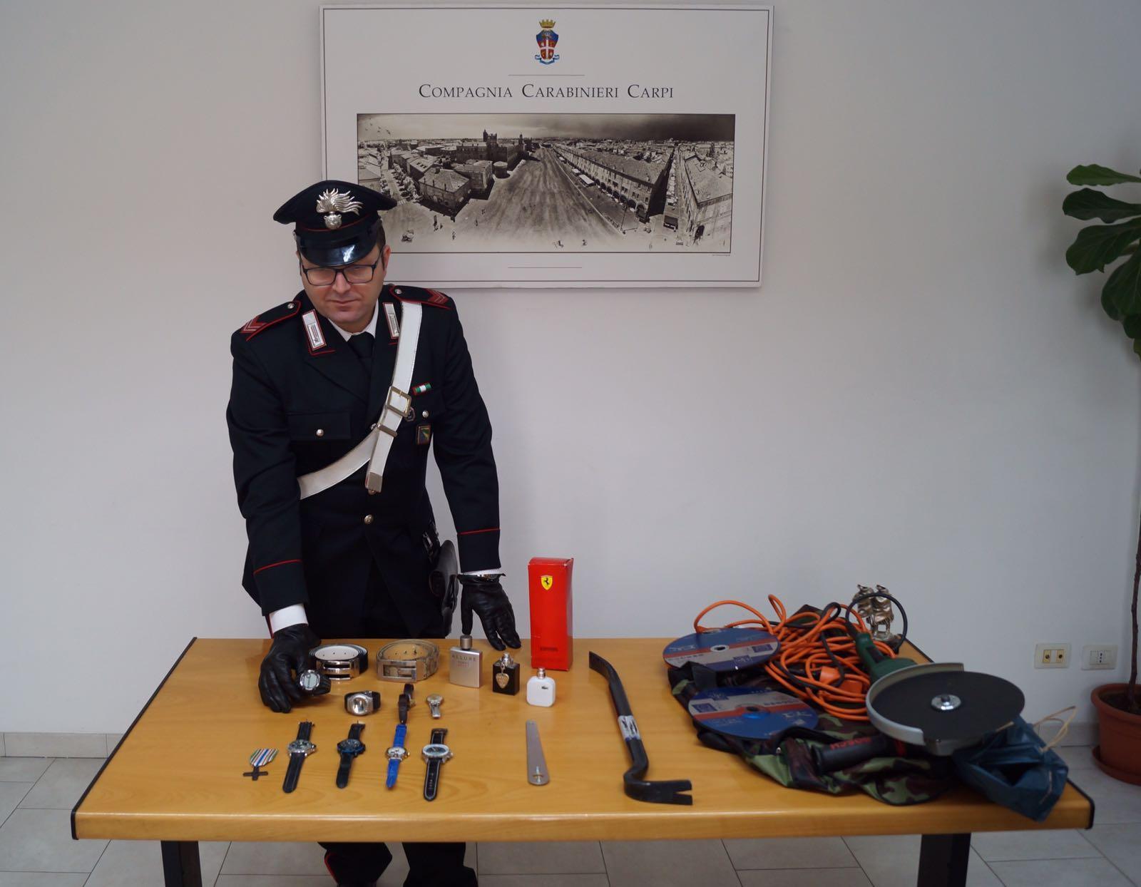 La refurtiva recuperata dai carabinieri di Carpi
