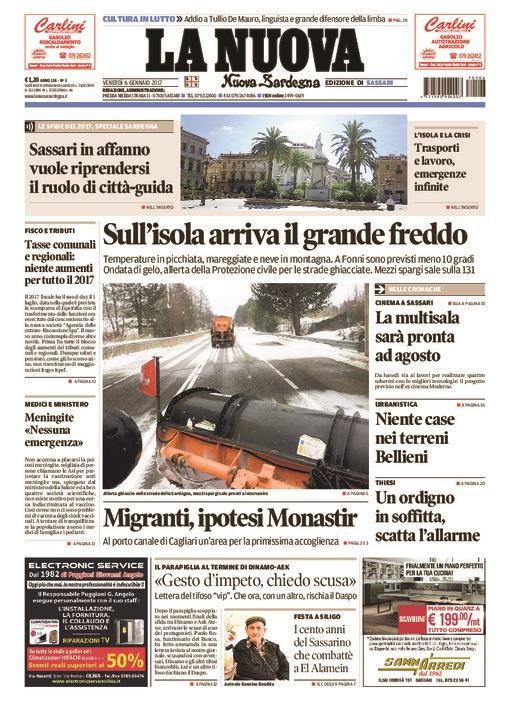 La Nuova Sardegna - Prima Pagina - 6 gennaio 2017