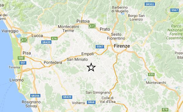 Scossa di terremoto con epicentro a Castelfiorentino 