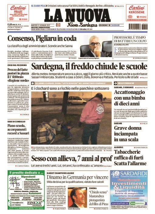 La Nuova Sardegna - Prima Pagina - 17 gennaio 2017