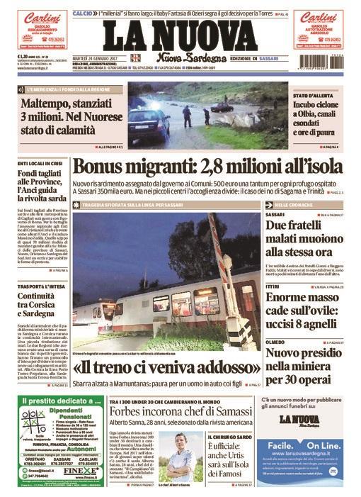 La Nuova Sardegna - Prima Pagina - 24 gennaio 2017