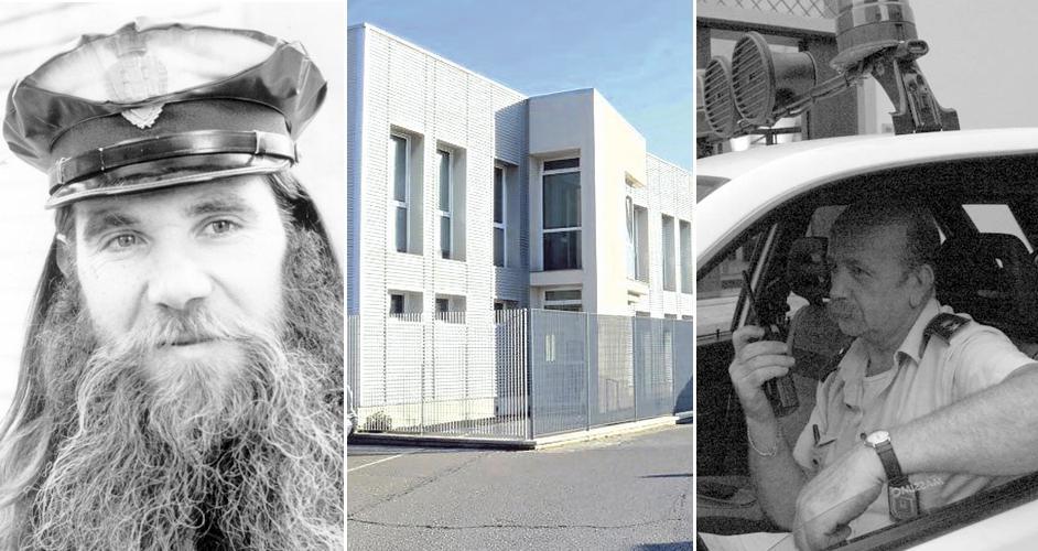 A sinistra Giampaolo Cardosi, al centro la sede  Municipale, a destra Giuseppe Croce