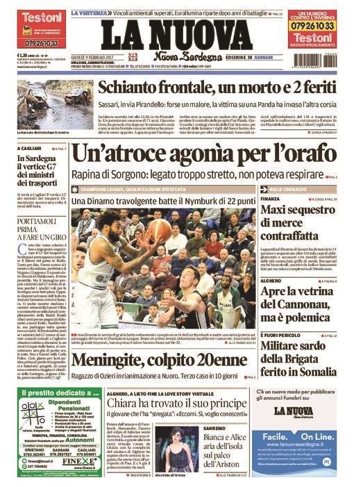 La Nuova Sardegna - Prima Pagina - 9 febbraio 2017