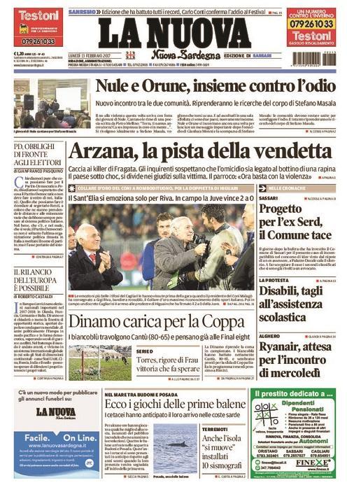La prima pagina del 13 febbraio 2017