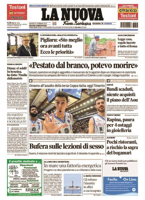 La Nuova Sardegna - Prima Pagina - 16 febbraio 2017