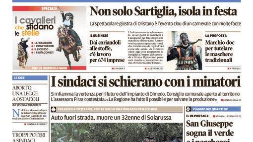 La Nuova Sardegna - Prima Pagina - 26 febbraio 2017 