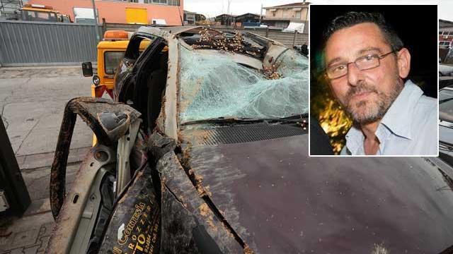 L'auto distrutta e Francesco Prosperi
