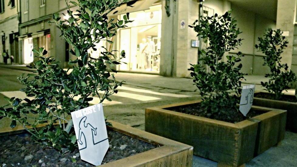 Via Ricasoli: sulle fioriere sono spuntate delle vignette ironiche