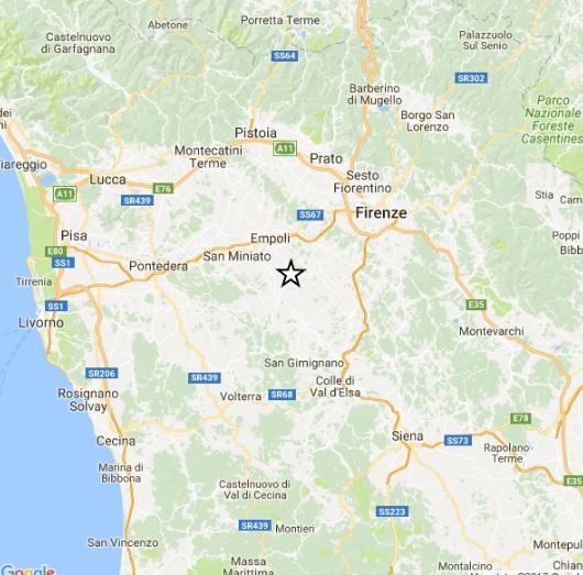 L'immagine dell'Ingv della scossa